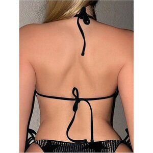 🆕Women's Black Sequin Bikini Triangle Back Sparkly Swimsuit Tops Bathing Suit